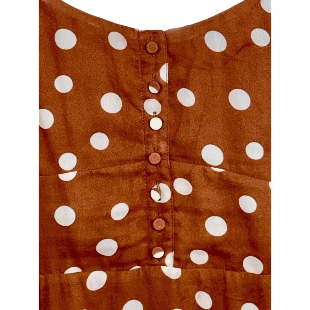 Abercrombie & Fitch Brown White Polka Dot Sleeveless Slit Maxi Dress Womens Sz M